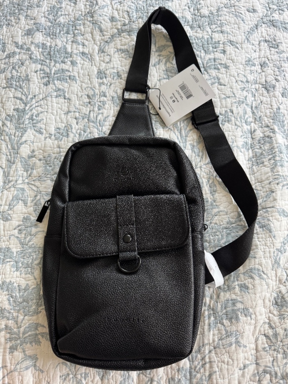 NWT Bugatti Sling Bag Pebble Leather Black Customized - READ